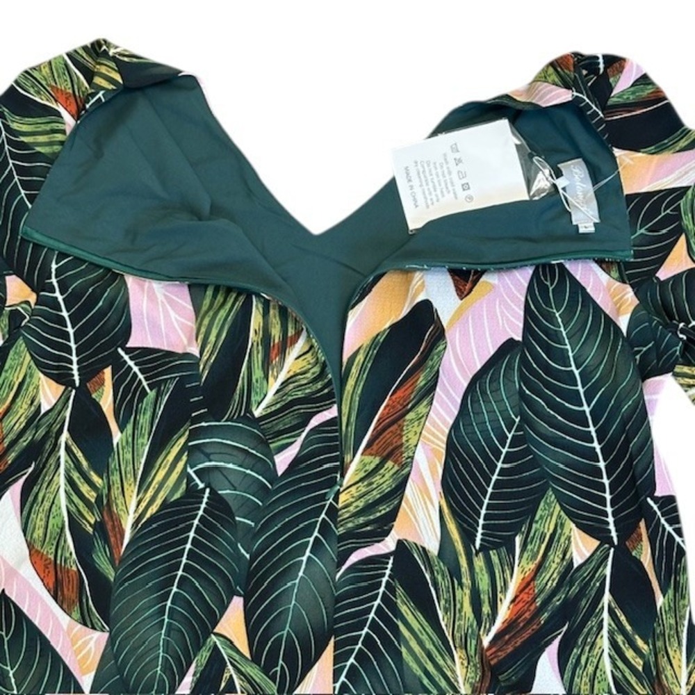 NWT Belongsci Leaf Print V-Neck Dress Bell Sleeve Bohemian Mini Dress Sz‎ Lg - Picture 12 of 16
